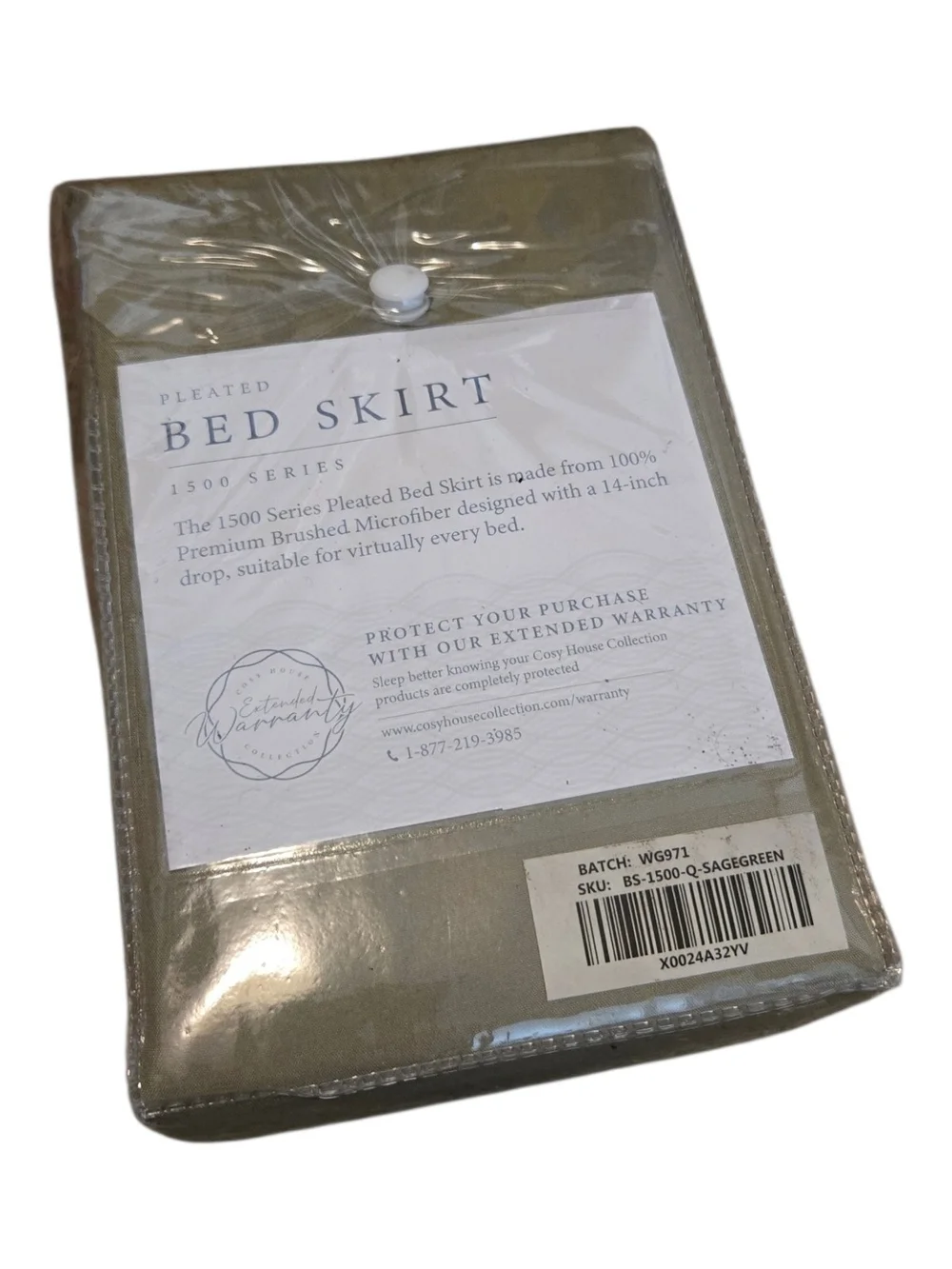 Cosy House Pleated Bed Skirt in Sage Green - 1500 Series - Queen